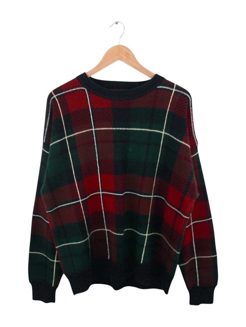 Vintage Plaid Sweater Mens L‎ 90s Grunge Cotton Cabin Core Red Green Oversized